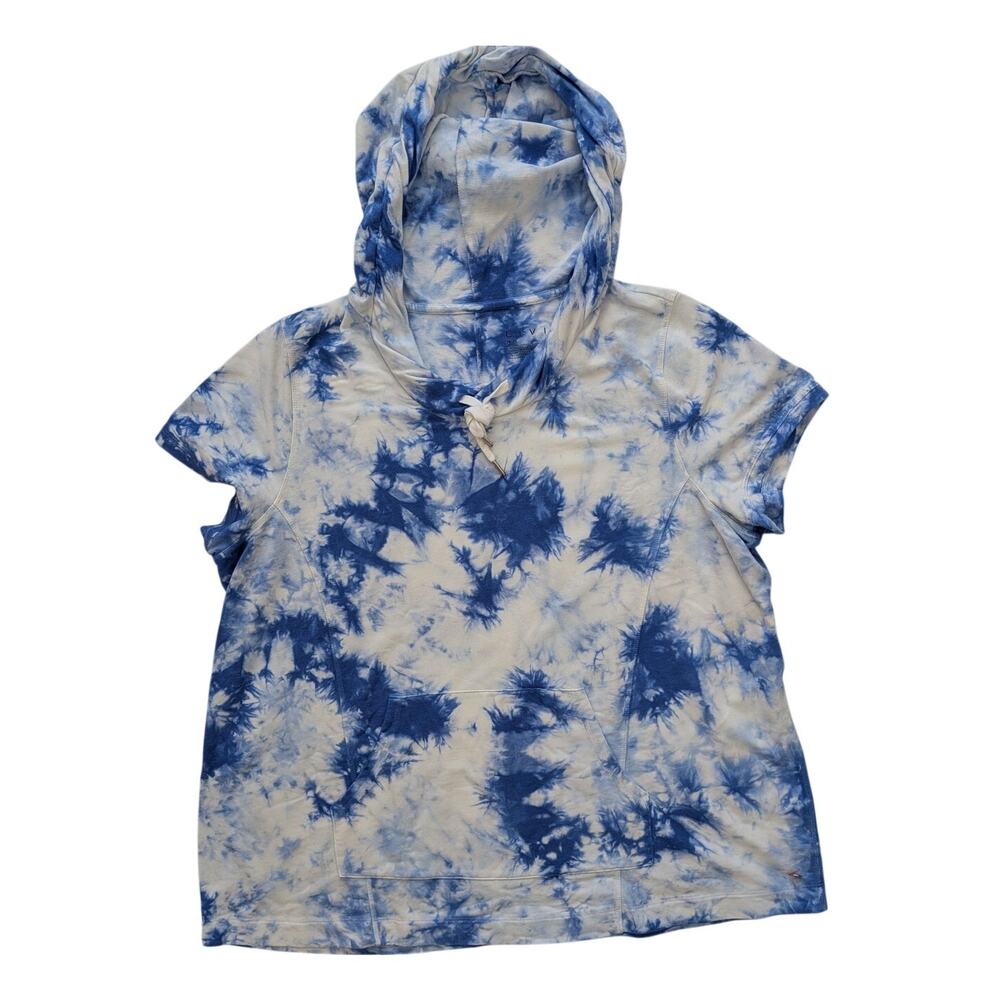 LIVI Womens Sz 18/20 Blue White Tie Dye Sleeveless Hoodie Summer Sweatshirt bh